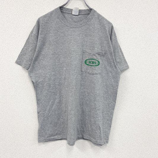PORT&COMPANY　半袖プリントTシャツ　ポケT　企業T　ICBS　灰色　グレー　Lサイズ