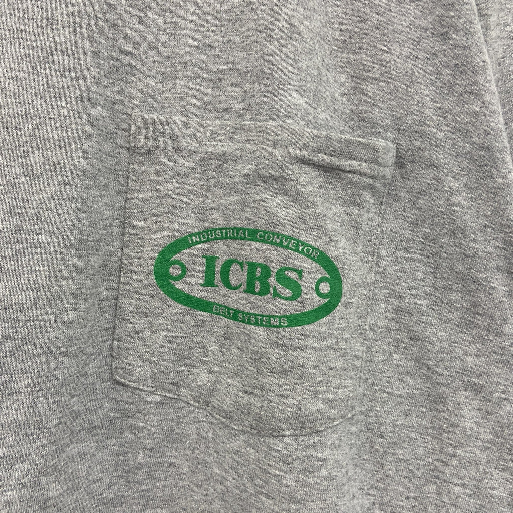 PORT&COMPANY　半袖プリントTシャツ　ポケT　企業T　ICBS　灰色　グレー　Lサイズ