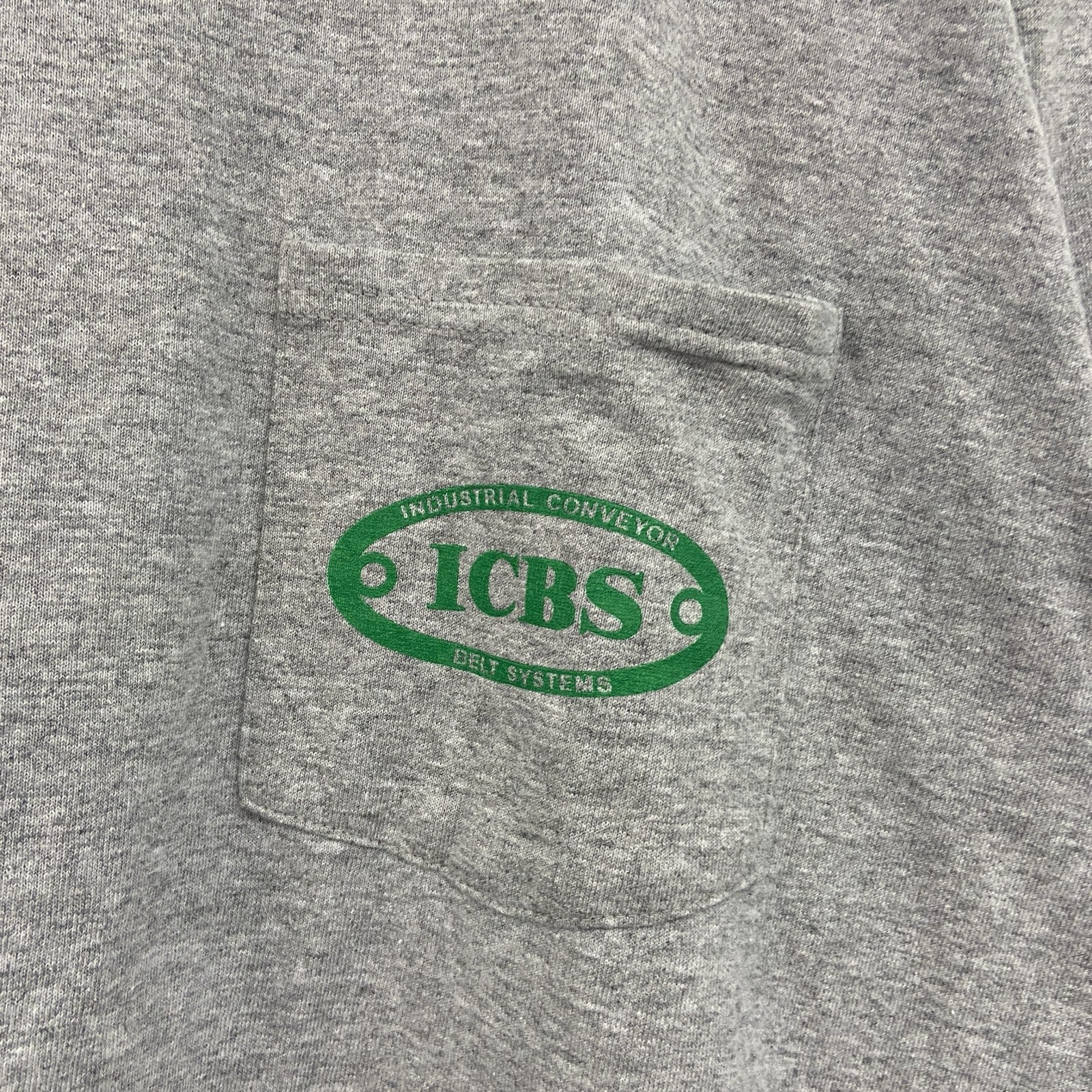 PORT&COMPANY　半袖プリントTシャツ　ポケT　企業T　ICBS　灰色　グレー　Lサイズ