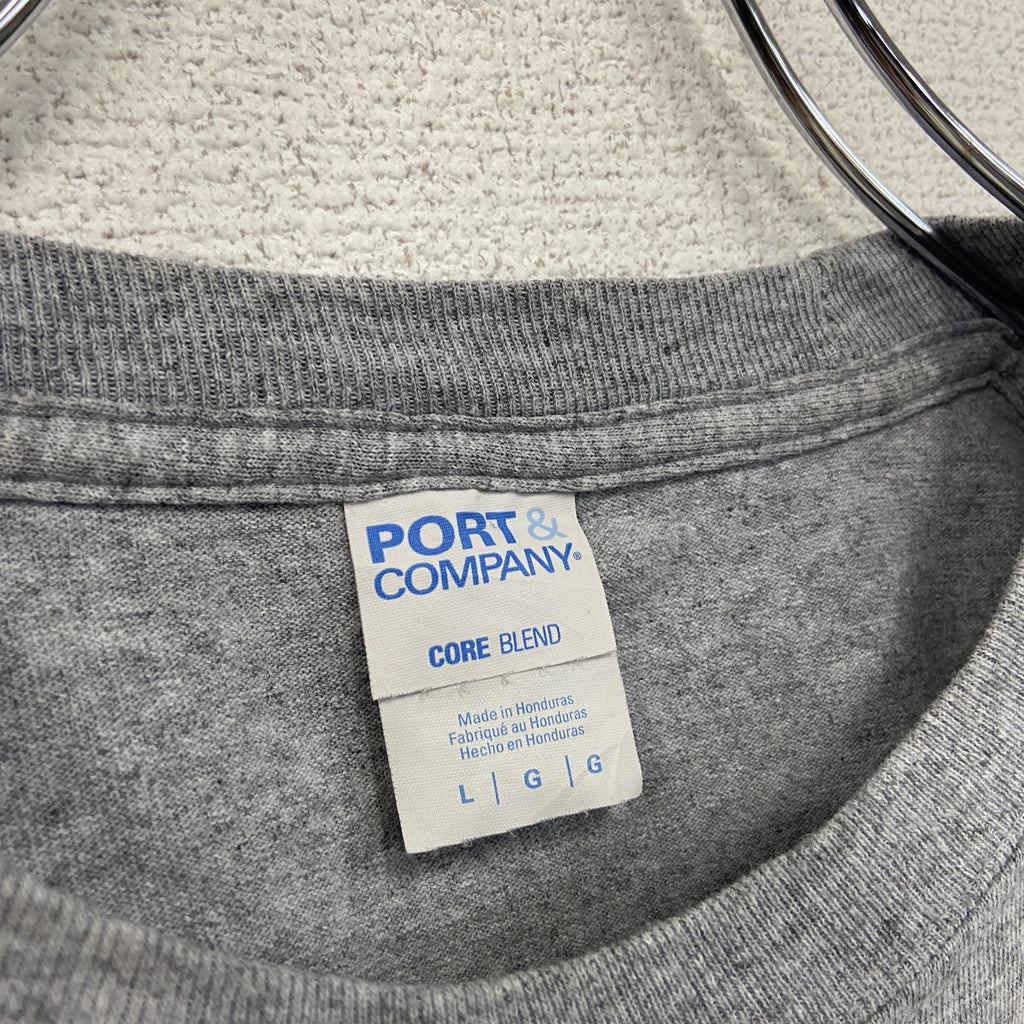 PORT&COMPANY　半袖プリントTシャツ　ポケT　企業T　ICBS　灰色　グレー　Lサイズ