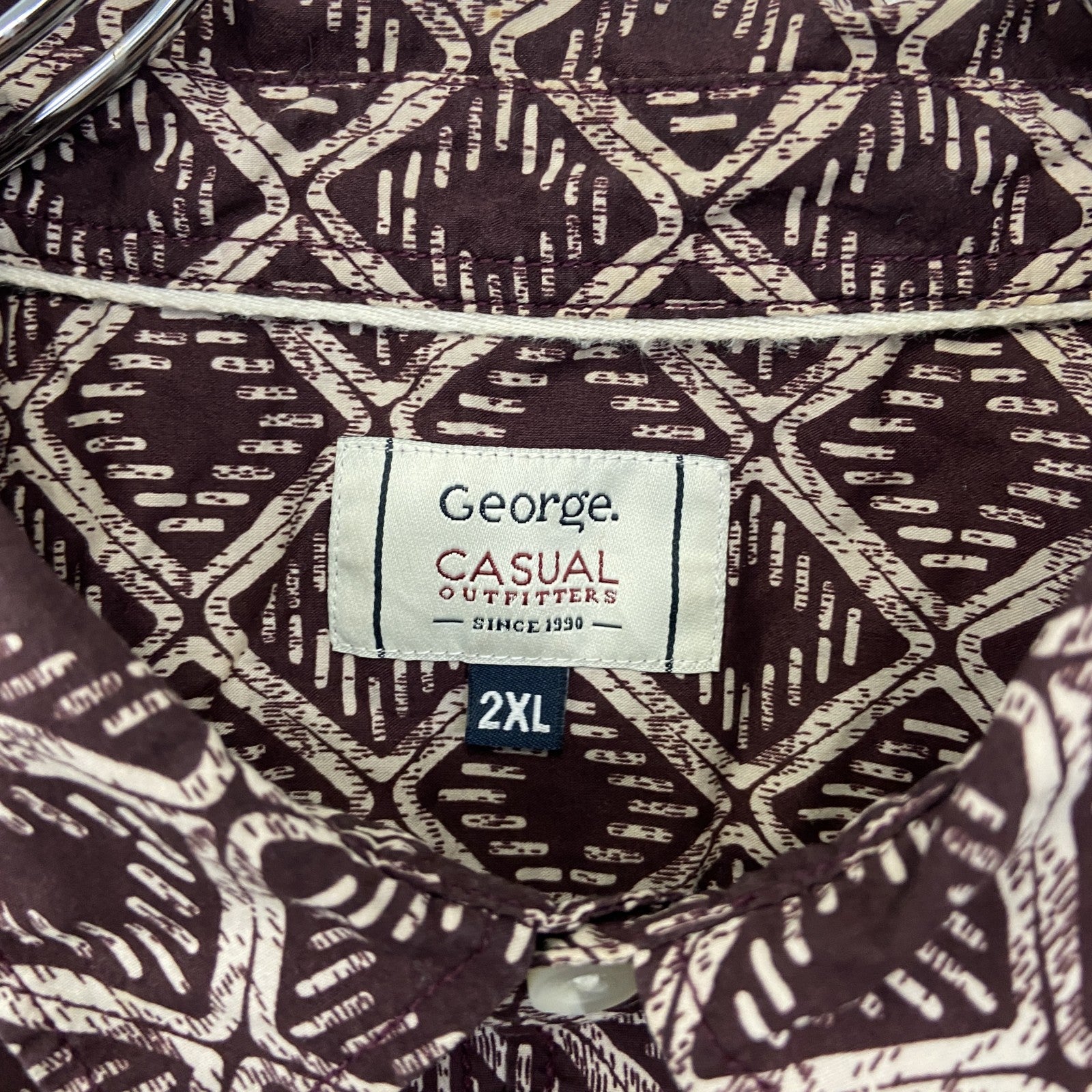 古着 used　George.　半袖プリント柄シャツ　オルテガ柄　カジュアル　個性的デザイン　襟付き　総柄　レトロ　2XLサイズ