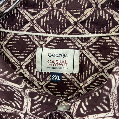 古着 used　George.　半袖プリント柄シャツ　オルテガ柄　カジュアル　個性的デザイン　襟付き　総柄　レトロ　2XLサイズ