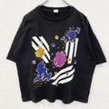 古着 used　半袖デザインプリントTシャツ　グラフィックプリント　ペイント　クルーネック　黒　ブラック