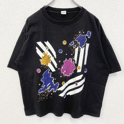 古着 used　半袖デザインプリントTシャツ　グラフィックプリント　ペイント　クルーネック　黒　ブラック