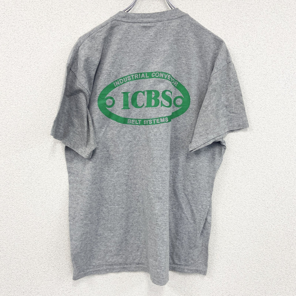 PORT&COMPANY　半袖プリントTシャツ　ポケT　企業T　ICBS　灰色　グレー　Lサイズ