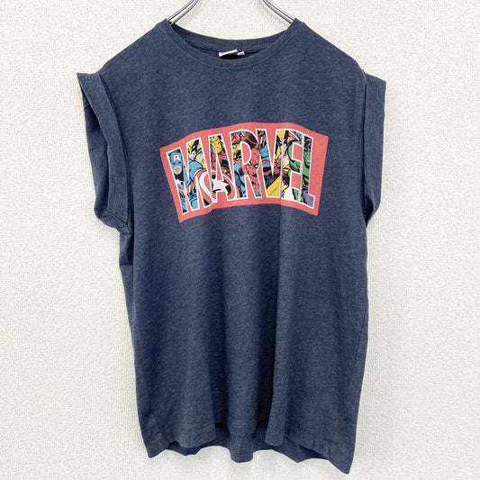古着 used　MARVEL マーベル　半袖オリジナルプリントTシャツ　カジュアルデザイン　ネイビー　クルーネック　Mサイズ