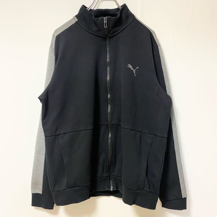 古着 used　PUMA プーマ　長袖フルジップスウェット　パーカー　ハイネック　バイカラー　黒　グレー　Lサイズ