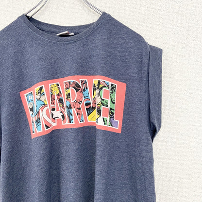 古着 used　MARVEL マーベル　半袖オリジナルプリントTシャツ　カジュアルデザイン　ネイビー　クルーネック　Mサイズ