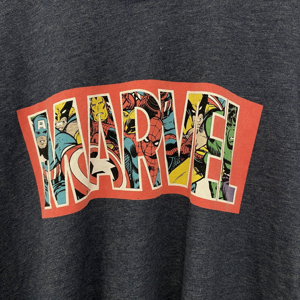 古着 used　MARVEL マーベル　半袖オリジナルプリントTシャツ　カジュアルデザイン　ネイビー　クルーネック　Mサイズ
