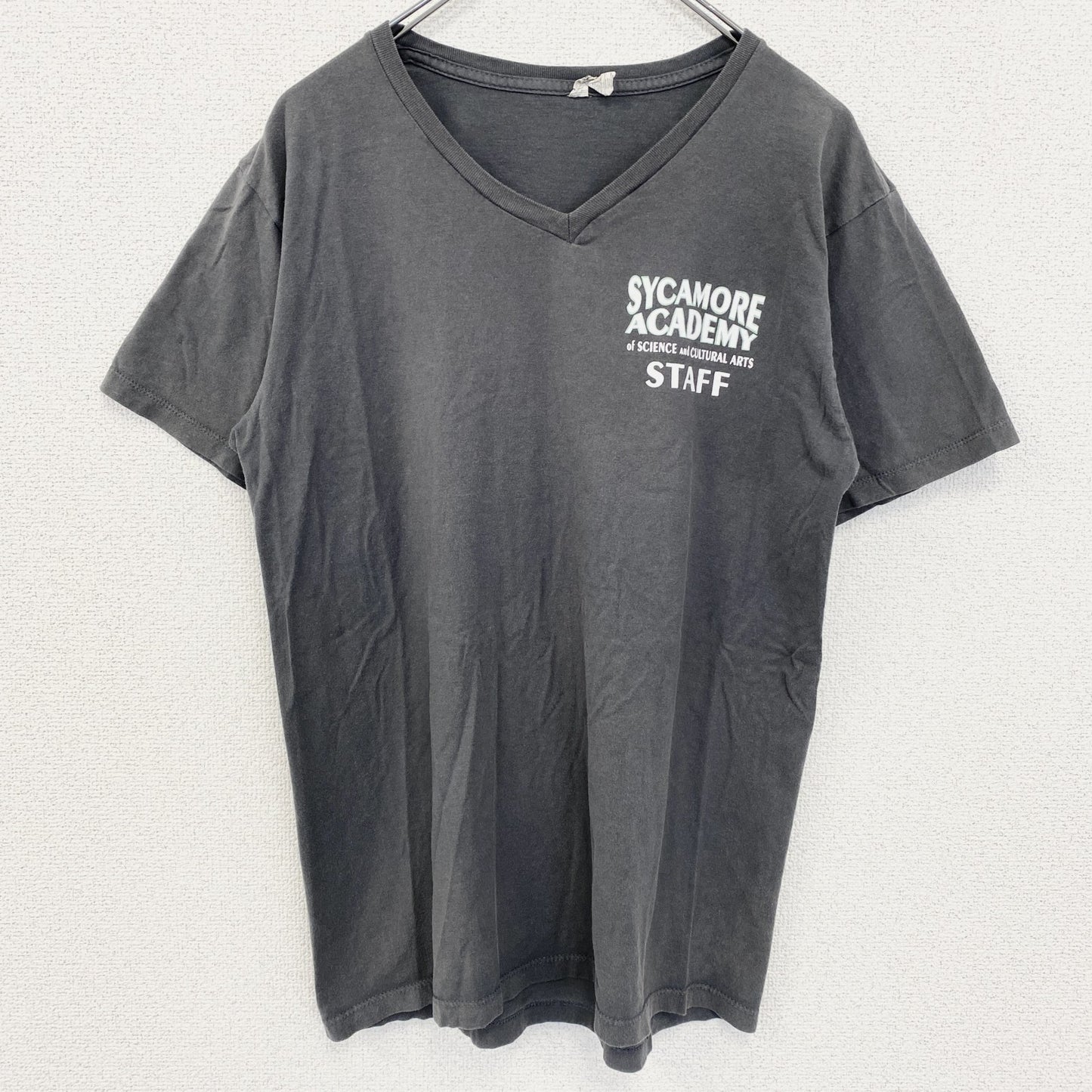 古着 used　ALSTYlE　アルスタイル　半袖VネッTシャツ　バックプリント　ワンポイント　黒　ブラック　Mサイズ