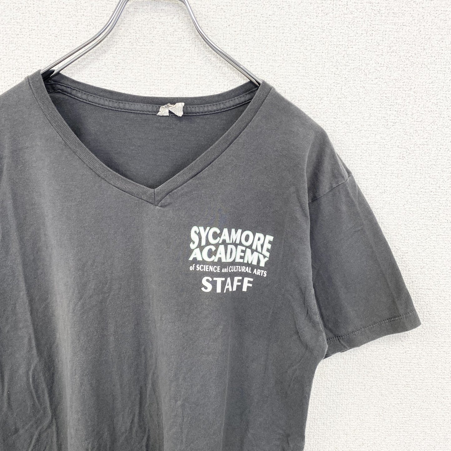 古着 used　ALSTYlE　アルスタイル　半袖VネッTシャツ　バックプリント　ワンポイント　黒　ブラック　Mサイズ