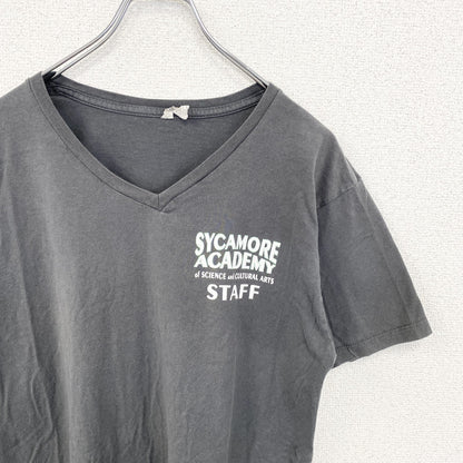 古着 used　ALSTYlE　アルスタイル　半袖VネッTシャツ　バックプリント　ワンポイント　黒　ブラック　Mサイズ