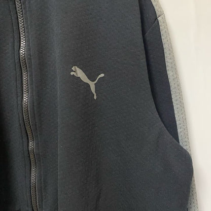 古着 used　PUMA プーマ　長袖フルジップスウェット　パーカー　ハイネック　バイカラー　黒　グレー　Lサイズ