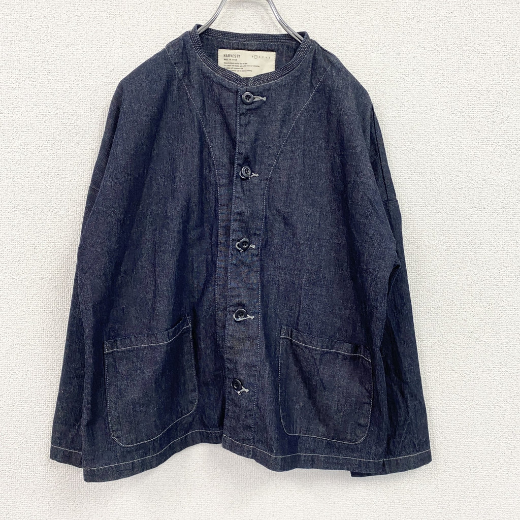 HARVESTY　ハーベスティ　ノーカラーデニムジャケット　デカポケット　インディゴ　1サイズ