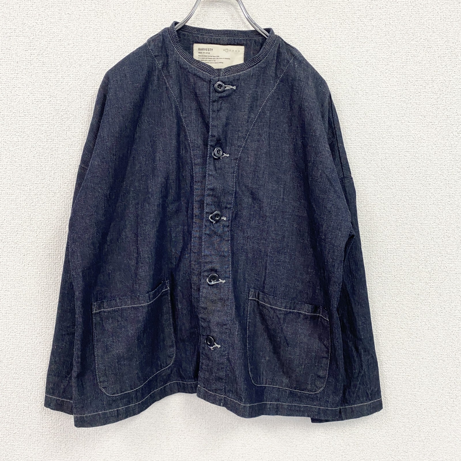 HARVESTY　ハーベスティ　ノーカラーデニムジャケット　デカポケット　インディゴ　1サイズ