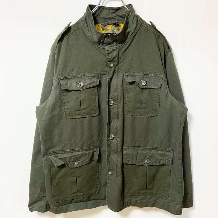 古着 used　CLUB ROOM　長袖ミリタリーシャツジャケット　アウター　カモ裏地　ブルゾン　カーキ　Lサイズ