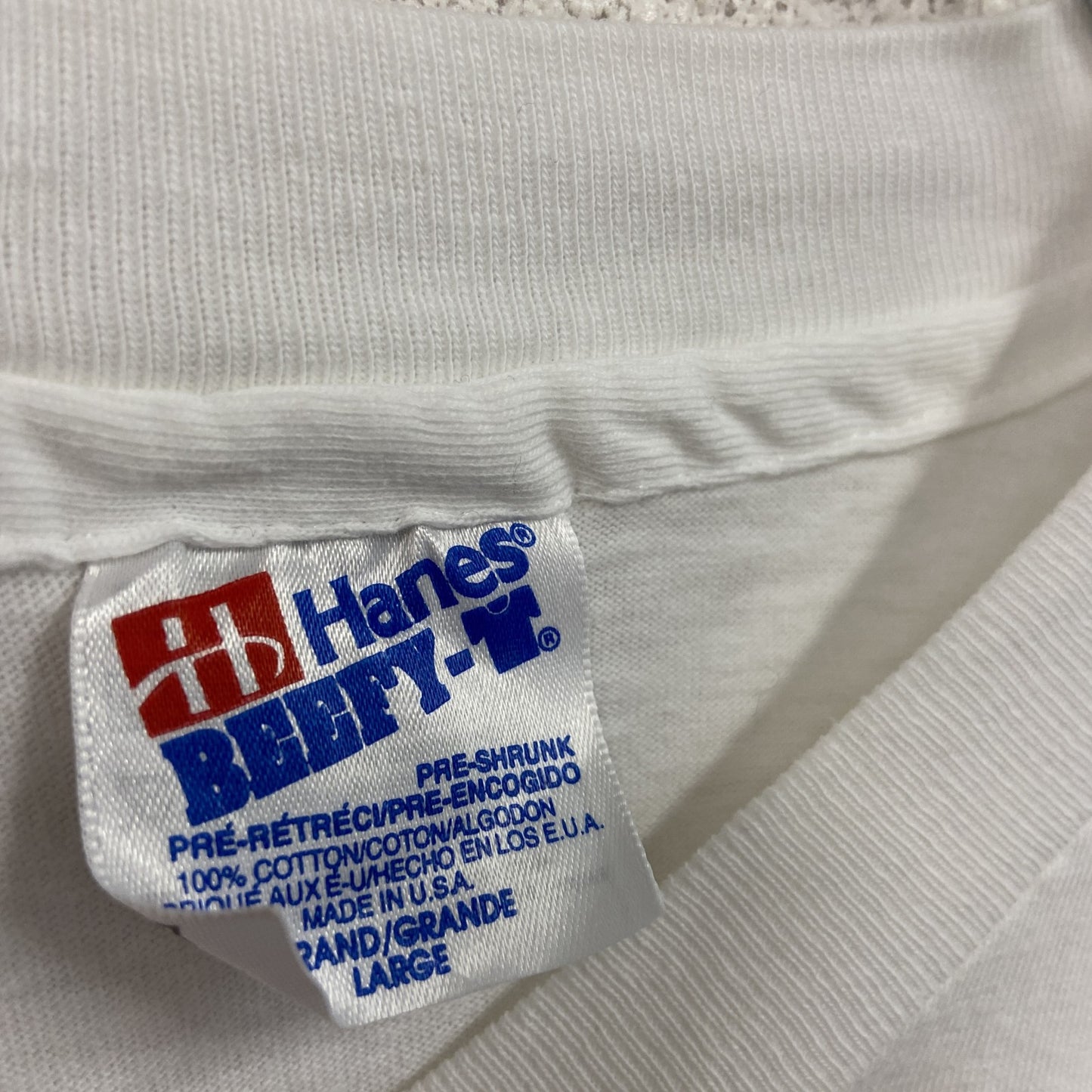 90s　Hanes　ヘインズ　半袖プリントTシャツ　ヴィンテージ　シングルステッチ　白　ホワイト　Lサイズ