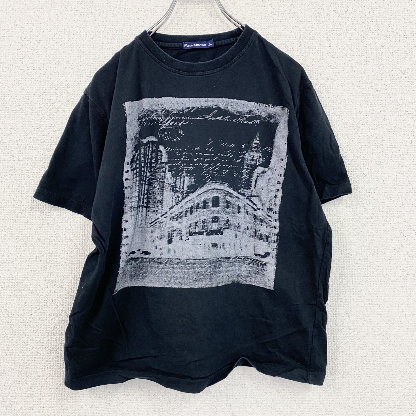 Meters/bonwe　メートルズボンウィ　半袖プリントTシャツ　黒　ブラック　Lサイズ