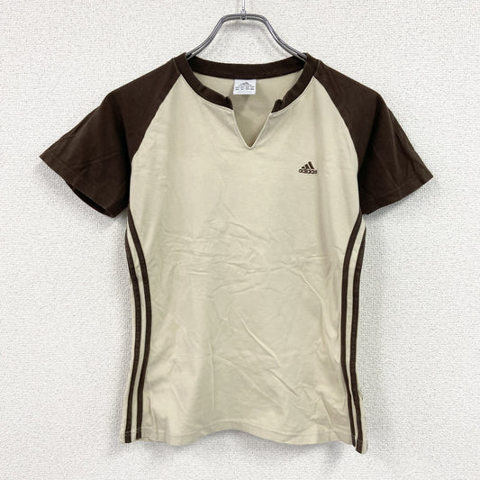 adidas　アディダス　半袖プリントTシャツ　茶色　ブラウン　ライトベージュ　バイカラー　Lサイズ