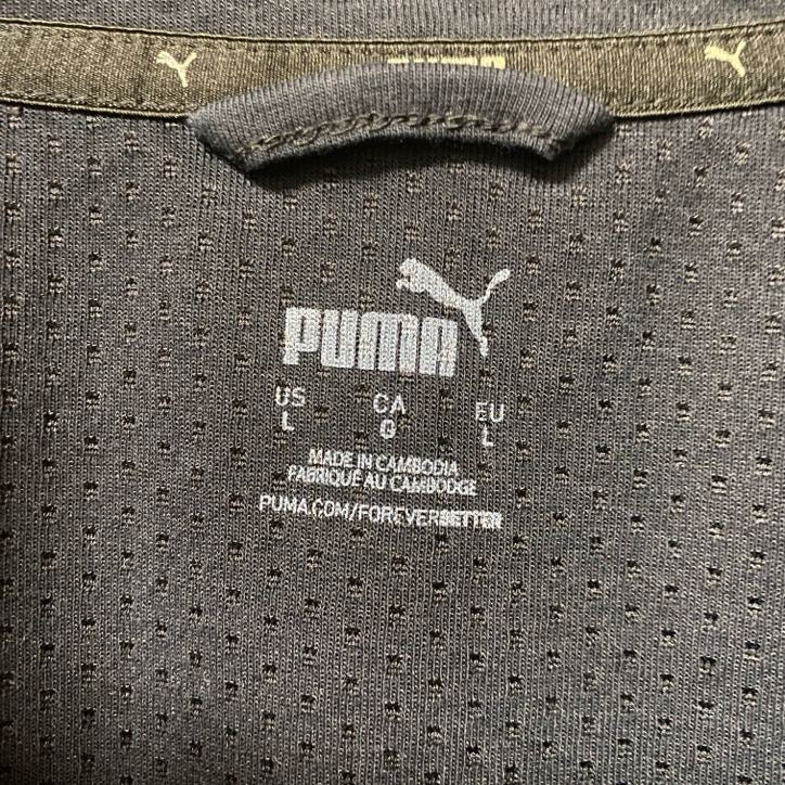古着 used　PUMA プーマ　長袖フルジップスウェット　パーカー　ハイネック　バイカラー　黒　グレー　Lサイズ