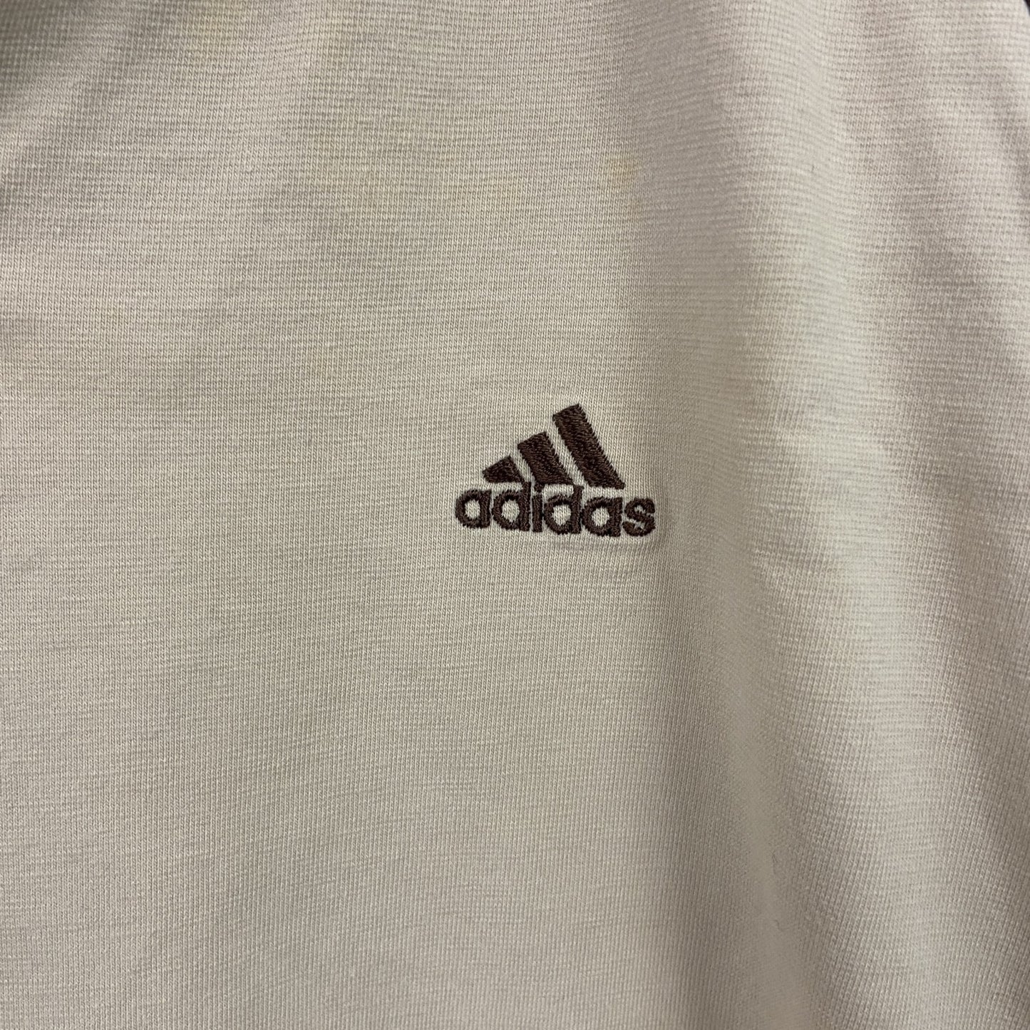 adidas　アディダス　半袖プリントTシャツ　茶色　ブラウン　ライトベージュ　バイカラー　Lサイズ
