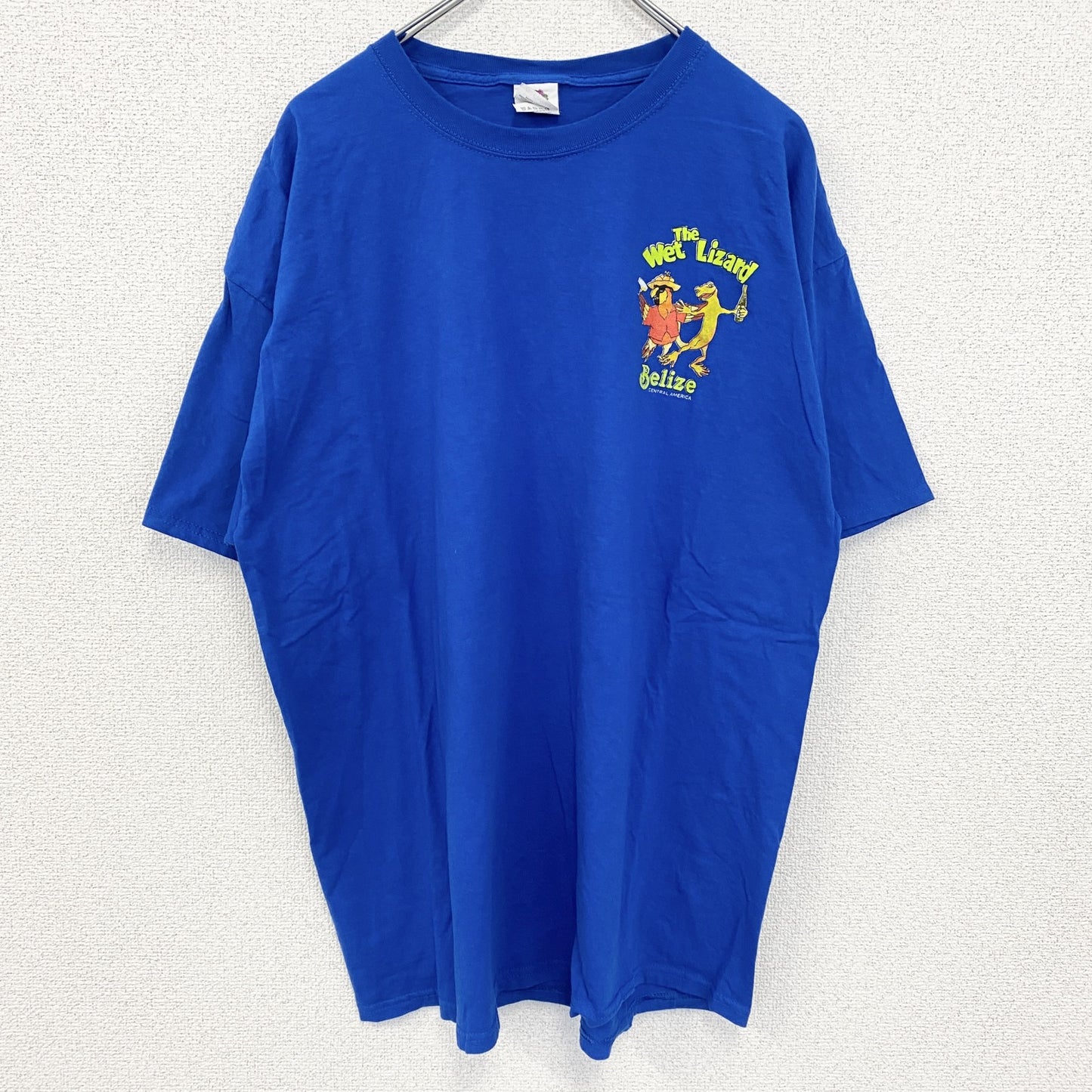 FRUIT OF THE LOOM　半袖アニマルプリントTシャツ　アーチプリント　デカロゴ　両面プリント 　青　ブルー　XLサイズ