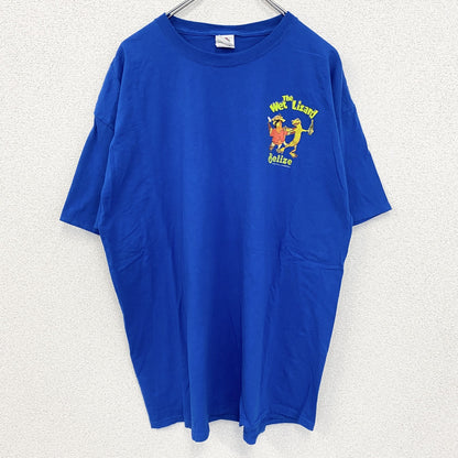 FRUIT OF THE LOOM　半袖アニマルプリントTシャツ　アーチプリント　デカロゴ　両面プリント 　青　ブルー　XLサイズ