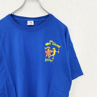 FRUIT OF THE LOOM　半袖アニマルプリントTシャツ　アーチプリント　デカロゴ　両面プリント 　青　ブルー　XLサイズ
