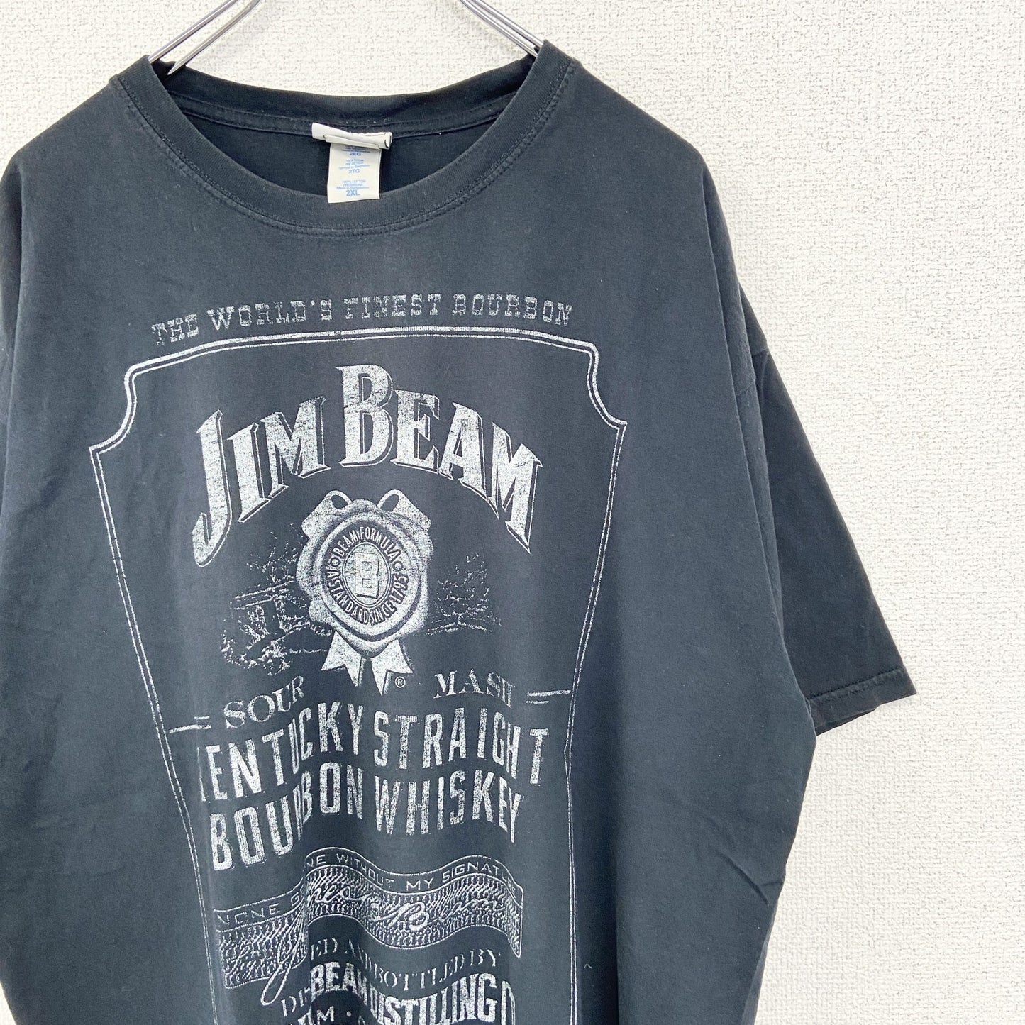 古着 used　GILDAN ギルダン　半袖プリントTシャツ　JIM BEAM　ハイボール　黒　クルーネック　2XLサイズ