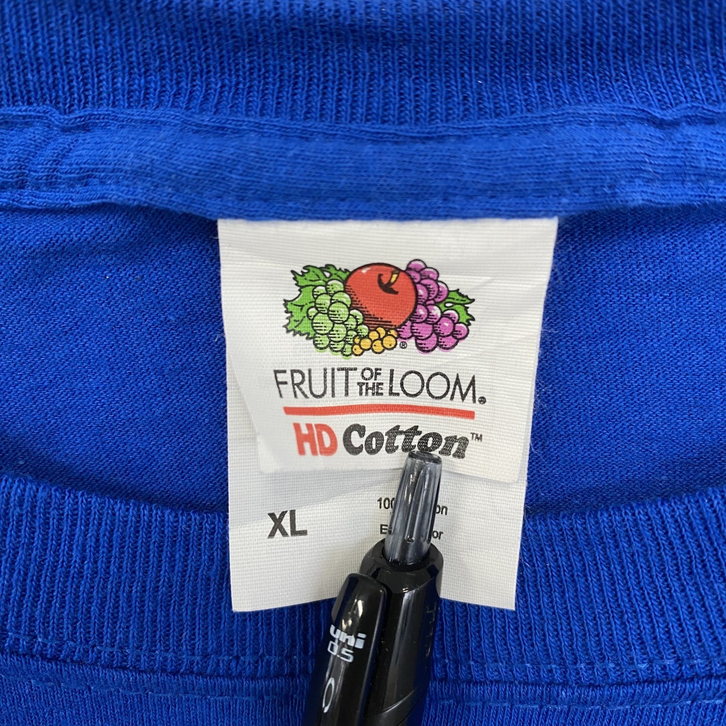FRUIT OF THE LOOM　半袖アニマルプリントTシャツ　アーチプリント　デカロゴ　両面プリント 　青　ブルー　XLサイズ