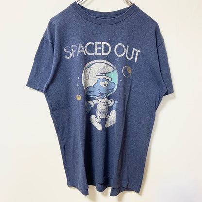 古着 used　SMURF スマーフ　半袖プリントTシャツ　キャラクター　宇宙　クルーネック　ネイビー　レトロデザイン　Mサイズ