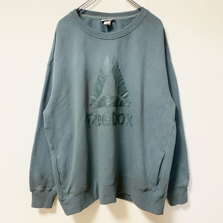 古着 used　Reebok リーボック　長袖フロントロゴデザインスウェット　トレーナー　クルーネック　ブルー　XXＬサイズ