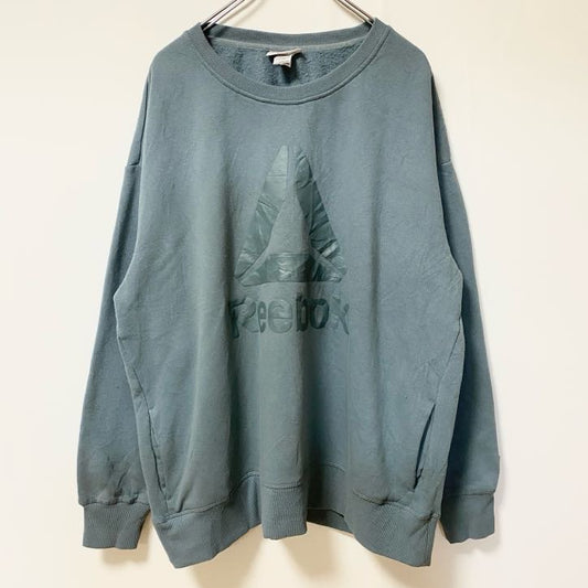 古着 used　Reebok リーボック　長袖フロントロゴデザインスウェット　トレーナー　クルーネック　ブルー　XXＬサイズ