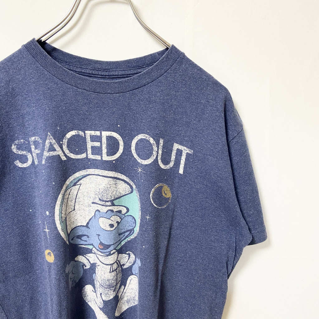 古着 used　SMURF スマーフ　半袖プリントTシャツ　キャラクター　宇宙　クルーネック　ネイビー　レトロデザイン　Mサイズ
