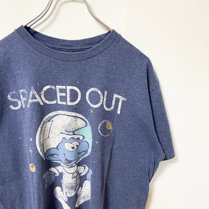 古着 used　SMURF スマーフ　半袖プリントTシャツ　キャラクター　宇宙　クルーネック　ネイビー　レトロデザイン　Mサイズ