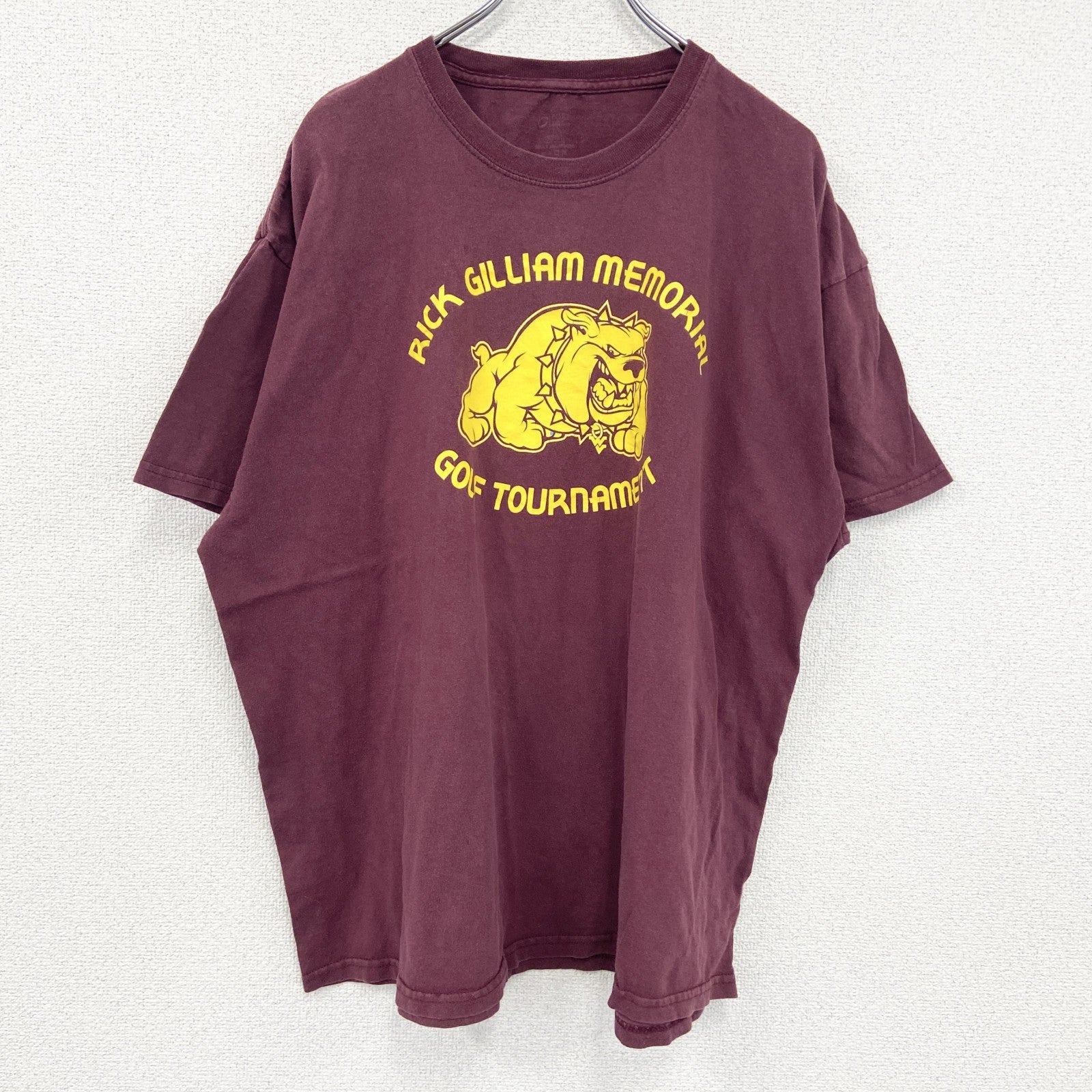 PORT&COMPANY　半袖プリントTシャツ　スポーツT　3連プリント　ワインレッド