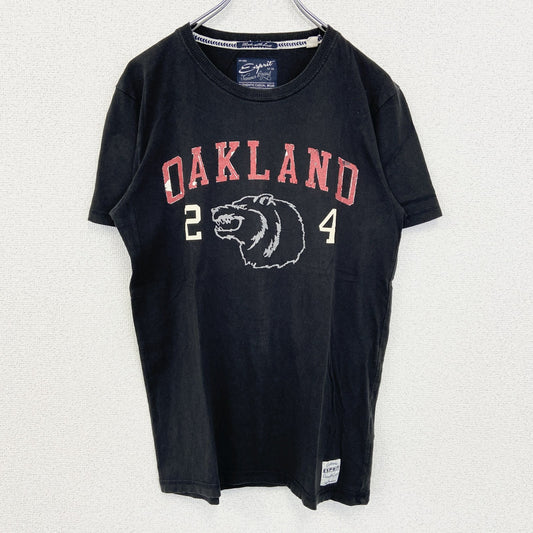 古着 used　Esprit　エスプリ　半袖プリントTシャツ　OAKLAND　ウルフ　カジュアル　黒　クルーネック　Sサイズ