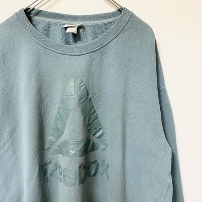 古着 used　Reebok リーボック　長袖フロントロゴデザインスウェット　トレーナー　クルーネック　ブルー　XXＬサイズ