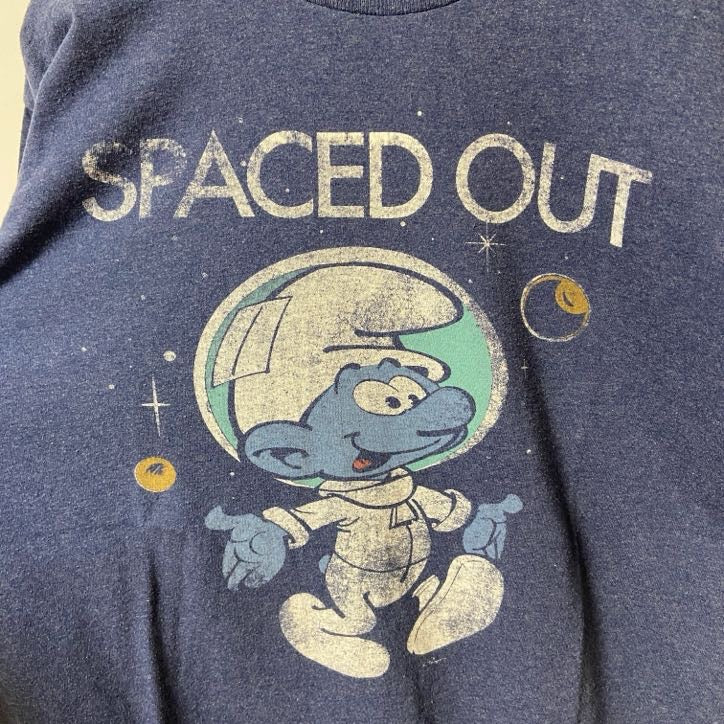 古着 used　SMURF スマーフ　半袖プリントTシャツ　キャラクター　宇宙　クルーネック　ネイビー　レトロデザイン　Mサイズ