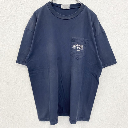 古着 used　LIFEWEAR　USA製　半袖バックプリントTシャツ　UNION YES　ネイビー　紺　ビックシルエット