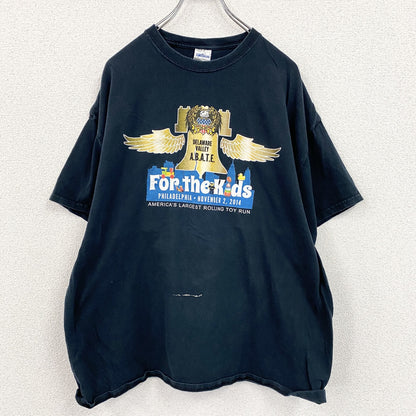 GILDAN　ギルダン　半袖プリントTシャツ　両面プリント　企業ロゴ　アーチプリント　紺　ネイビー　XLサイズ