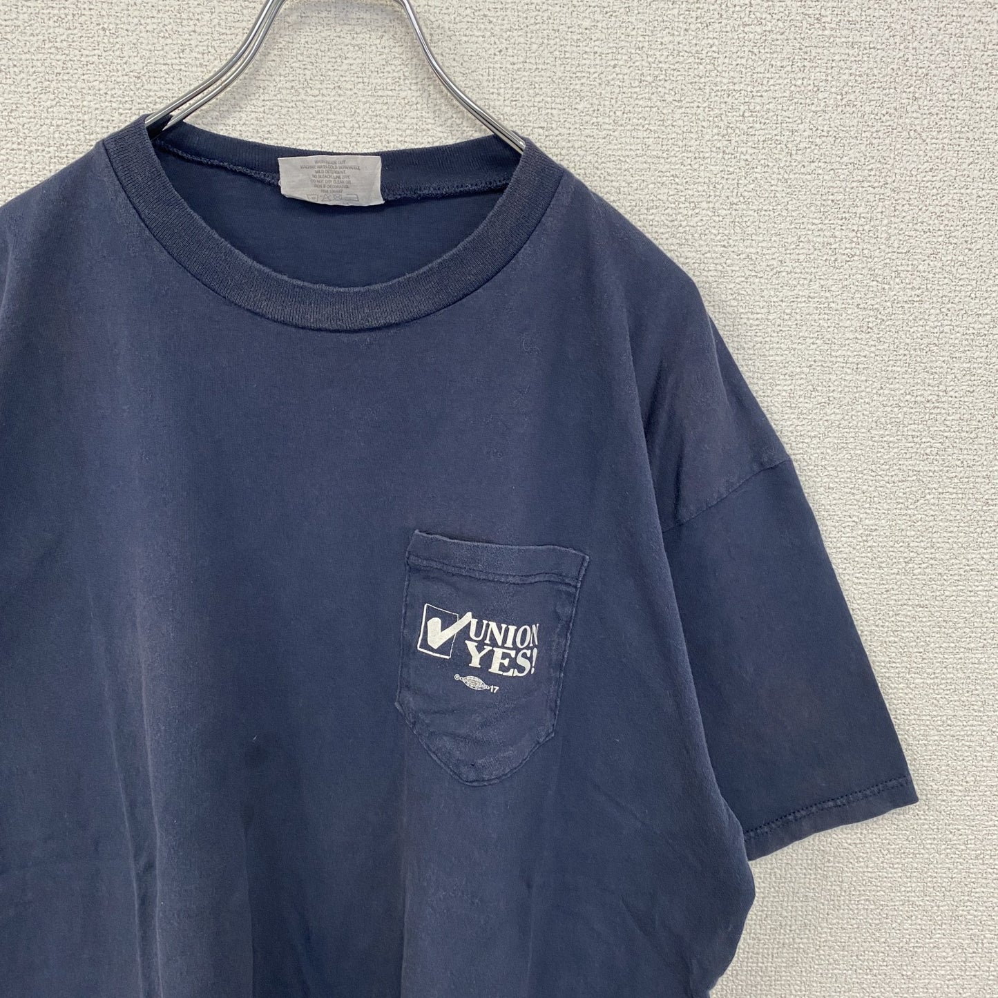 古着 used　LIFEWEAR　USA製　半袖バックプリントTシャツ　UNION YES　ネイビー　紺　ビックシルエット