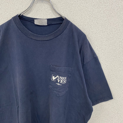 古着 used　LIFEWEAR　USA製　半袖バックプリントTシャツ　UNION YES　ネイビー　紺　ビックシルエット