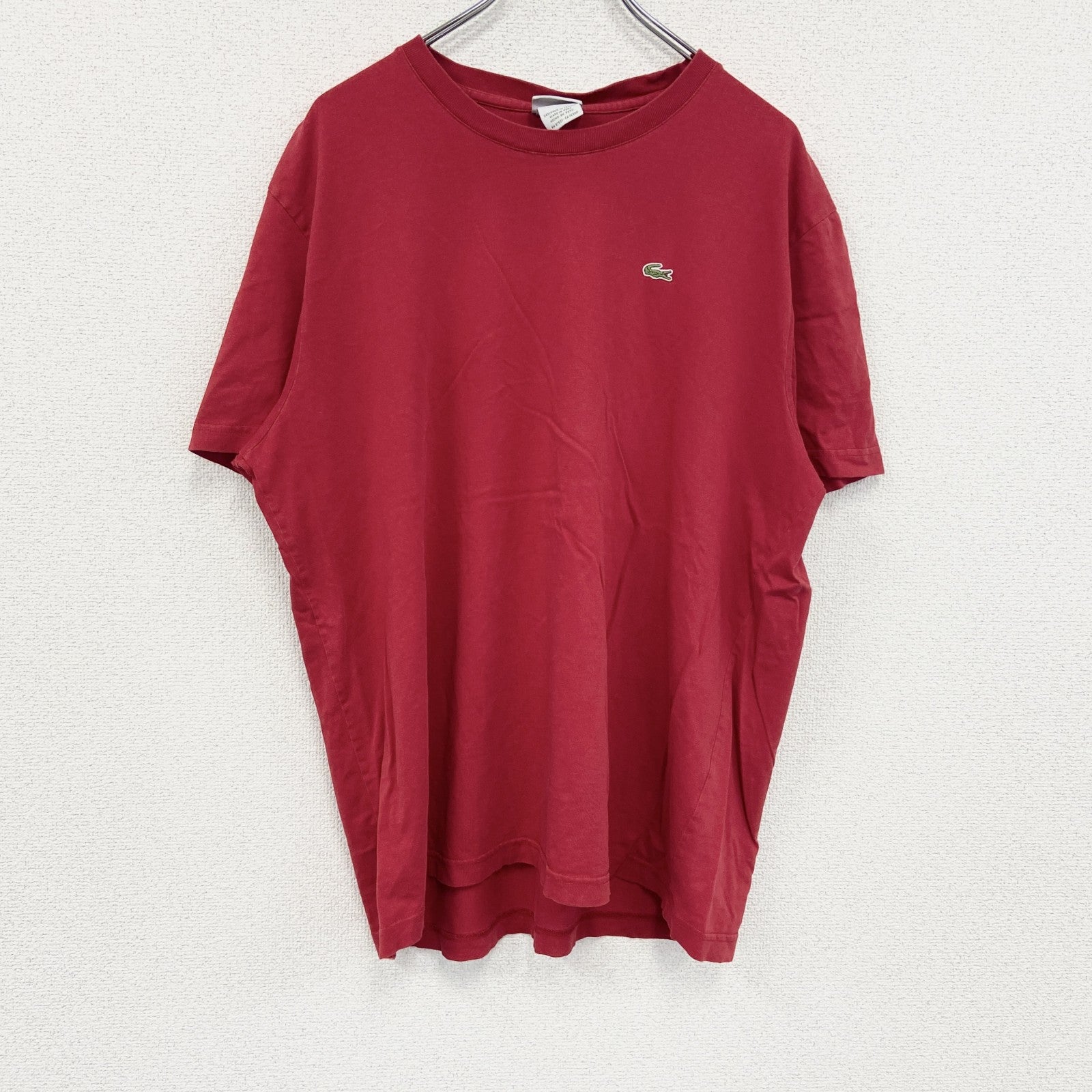 古着 used　LACOSTE　ラコステ　半袖Tシャツ　ワンポイント刺繍ロゴ　赤　レッド　7サイズ