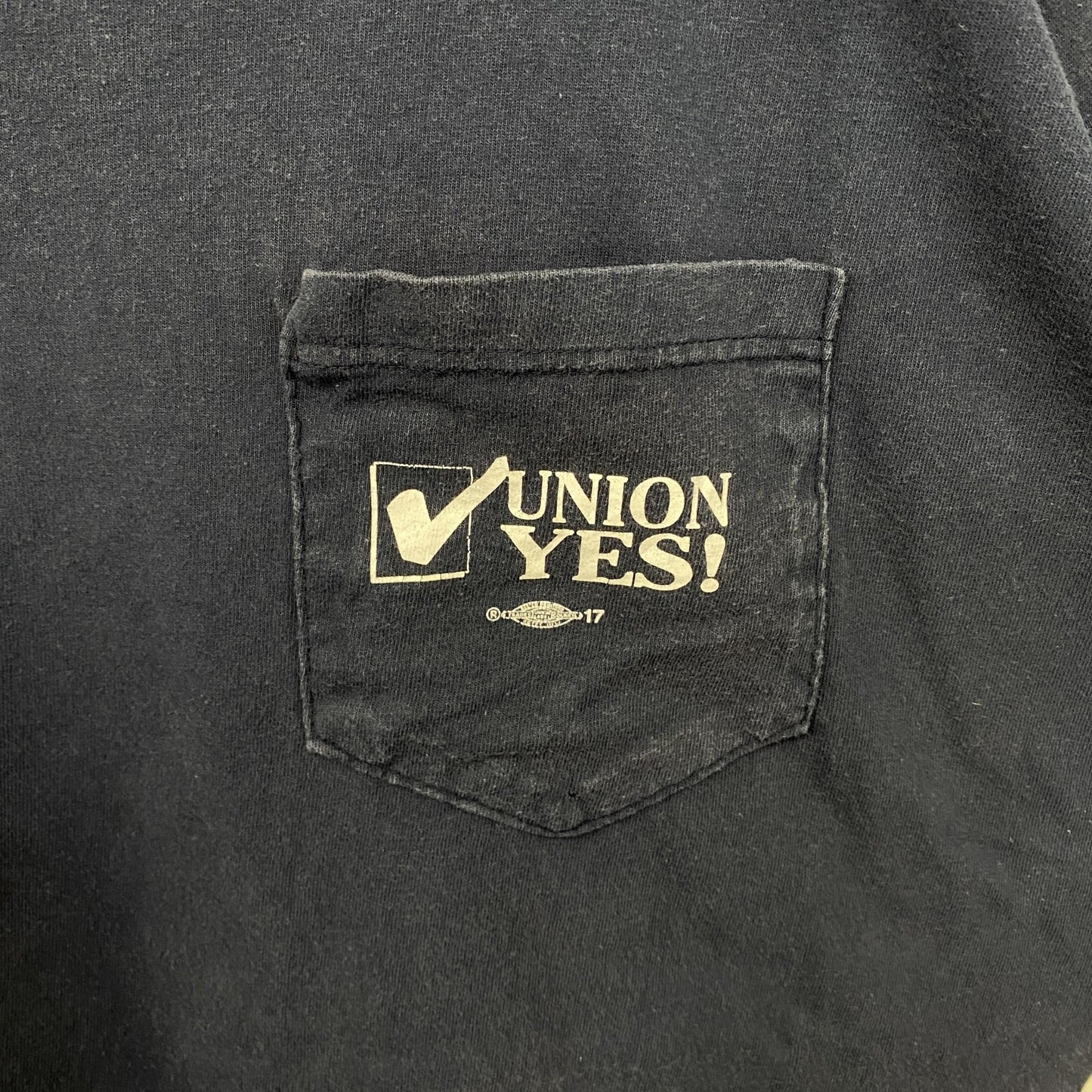 古着 used　LIFEWEAR　USA製　半袖バックプリントTシャツ　UNION YES　ネイビー　紺　ビックシルエット