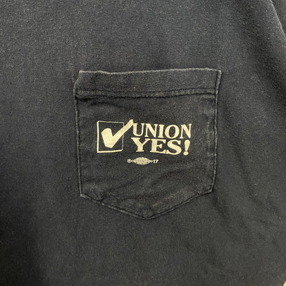 古着 used　LIFEWEAR　USA製　半袖バックプリントTシャツ　UNION YES　ネイビー　紺　ビックシルエット