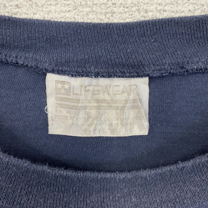 古着 used　LIFEWEAR　USA製　半袖バックプリントTシャツ　UNION YES　ネイビー　紺　ビックシルエット