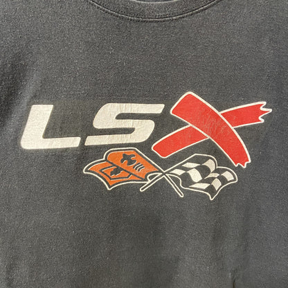 Hanes　ヘインズ　半袖プリントTシャツ　レーシング　両面プリント　レース旗　クルーネック　黒　ブラック　XLサイズ