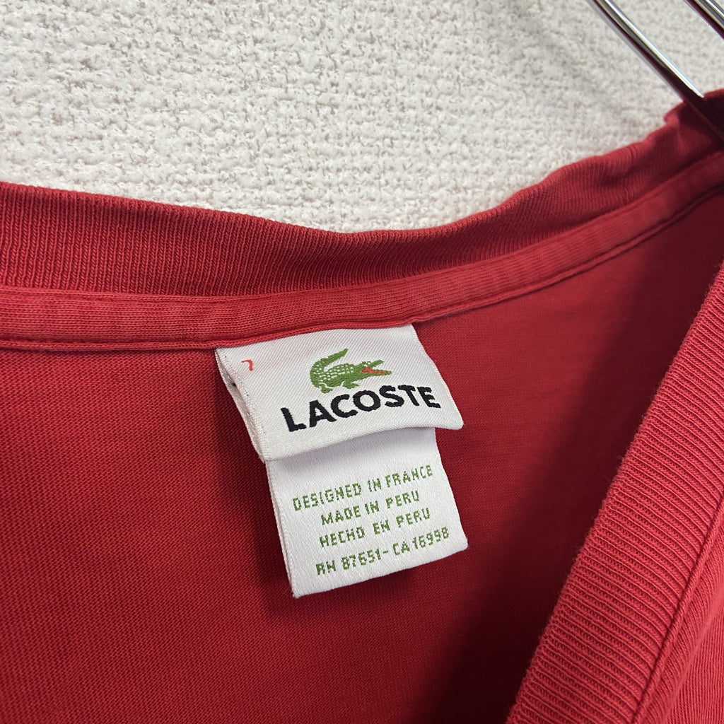 古着 used　LACOSTE　ラコステ　半袖Tシャツ　ワンポイント刺繍ロゴ　赤　レッド　7サイズ