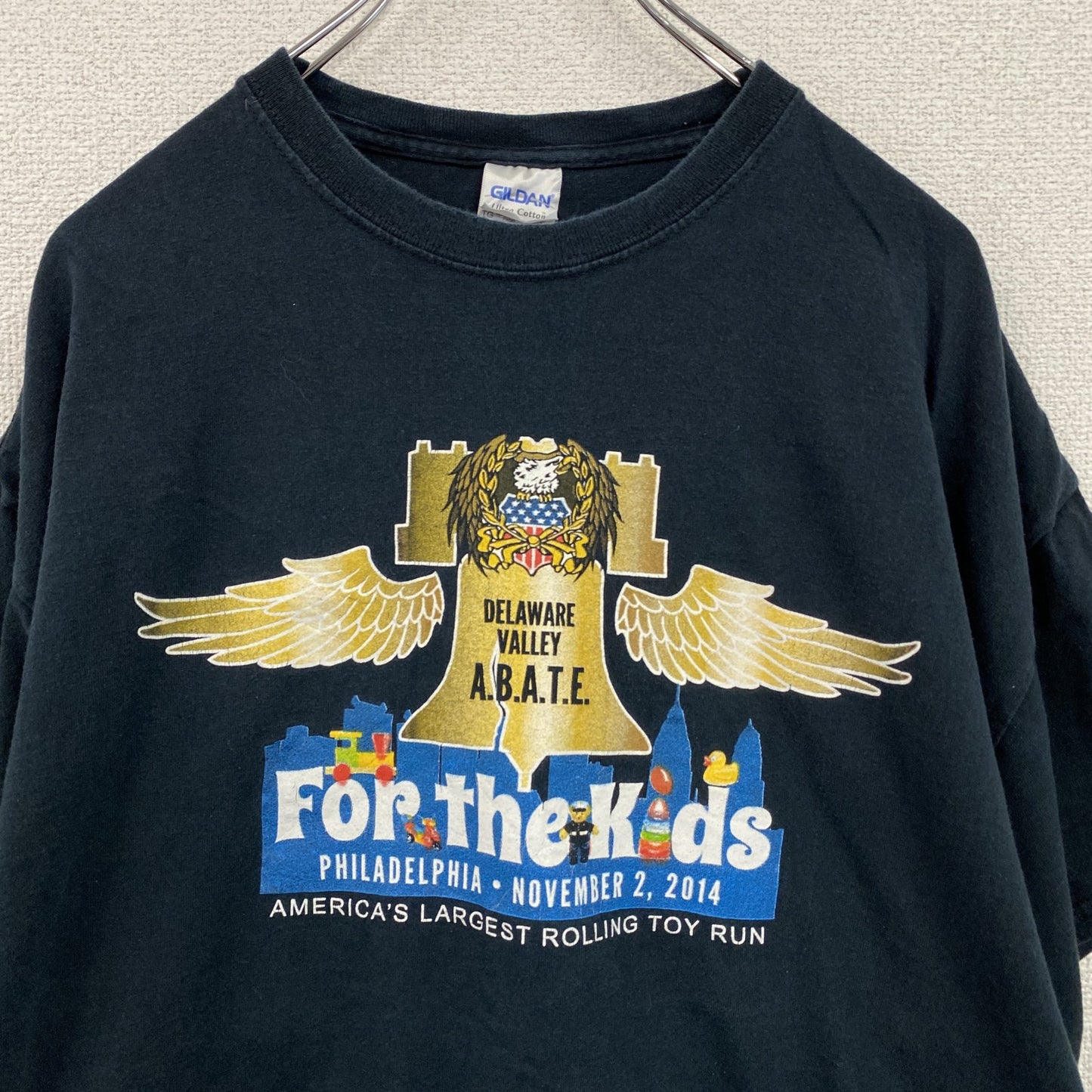 GILDAN　ギルダン　半袖プリントTシャツ　両面プリント　企業ロゴ　アーチプリント　紺　ネイビー　XLサイズ